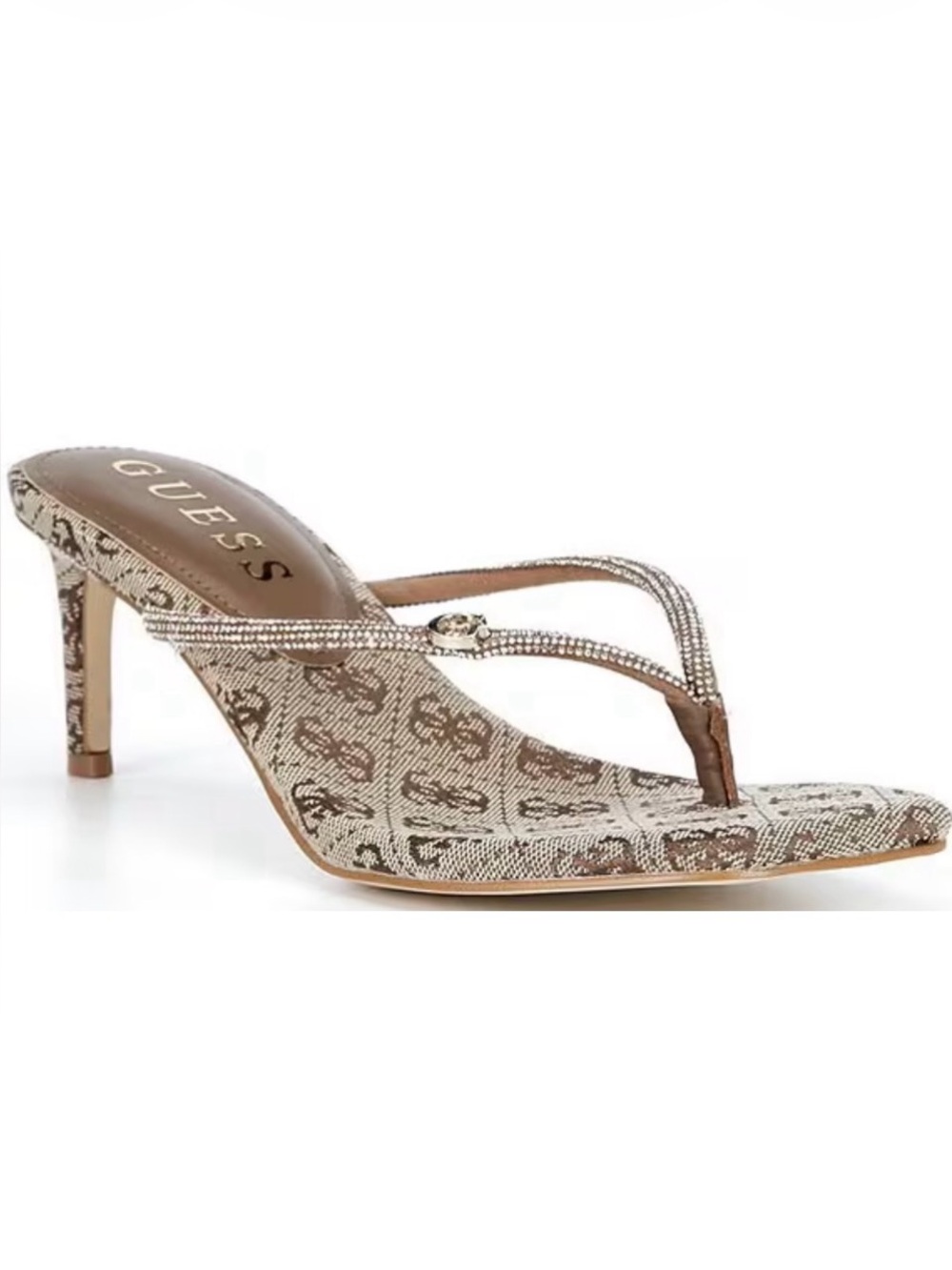 🧡 GUESS Mayan Rhinestone Metallic Logo Sandals Never Worn 🧡 - Picture 3 of 11